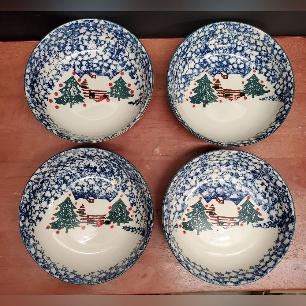 Cabin in the Snow 6 1/2" Cereal/Ice Cream Bowls Folk Craft by TIENSHAN